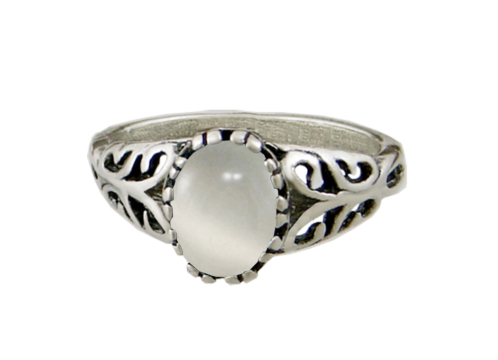Sterling Silver Filigree Ring With White Moonstone Size 10